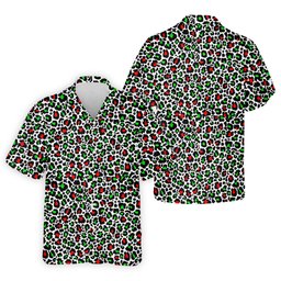 Leopard Pattern Xmas Pine Tree Green And Red Golf Tops For Men, Christmas Golf Shirt, Polo Shirts For Men SH818