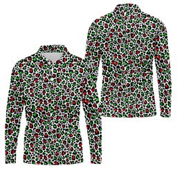 Leopard Pattern Xmas Pine Tree Green And Red Golf Tops For Men, Christmas Golf Shirt, Polo Shirts For Men SH818