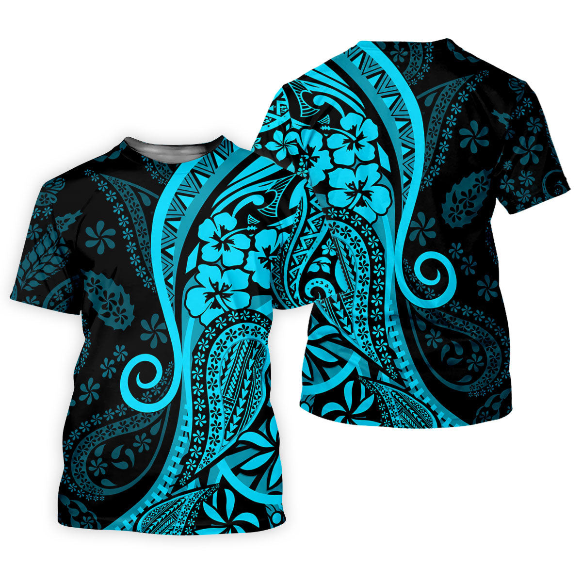 Island Tribal Golf Shirt, Blue Hawaiian Hibiscus Polo, Polo Shirts For Men SH818