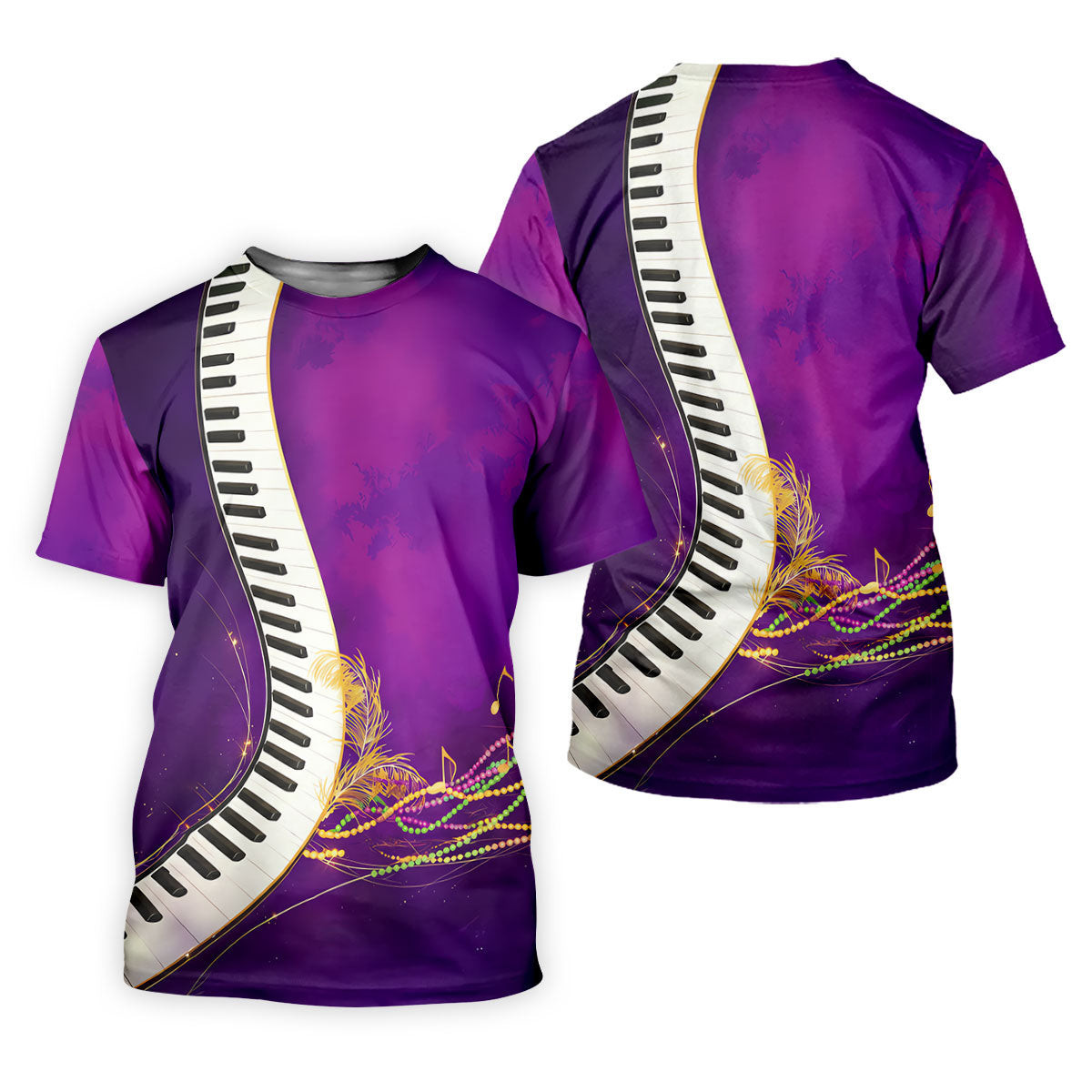 Mardi Gras Feather Beads Piano Keyboard Print Purple Golf Shirt, Polo Shirts For Men, Golf Shirts For Men SH818