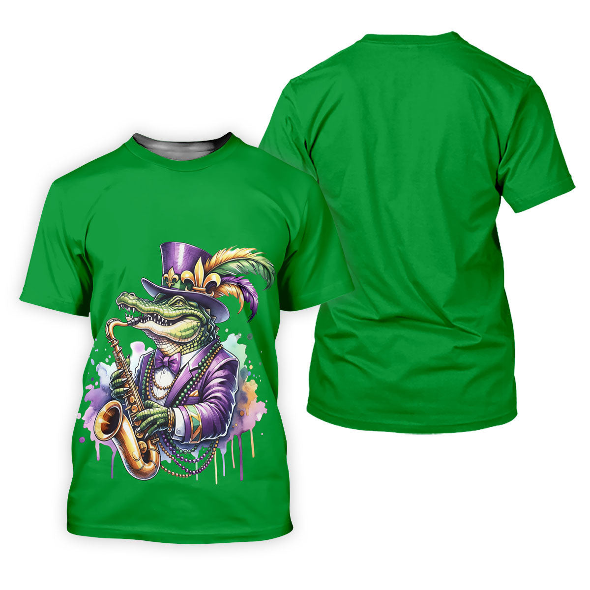 Mardi Gras Alligator Playing Saxophone Green Golf Shirt, Golf Shirts For Men, Polo Shirts For Men SH818