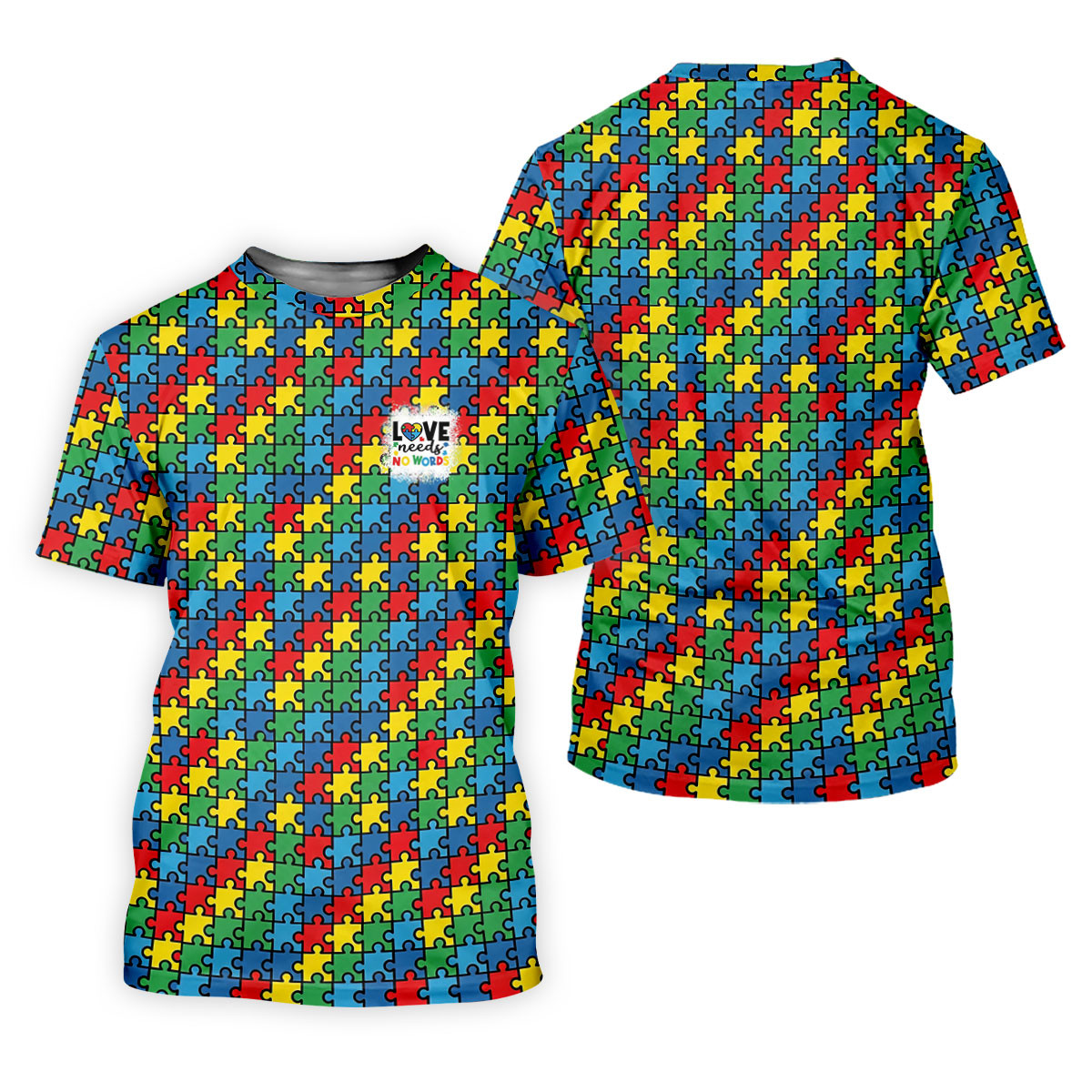 Love Needs No Words Autism Awareness Jigsaw Puzzle Pieces Men's Golf Shirt, Polo Shirts For Men SH818
