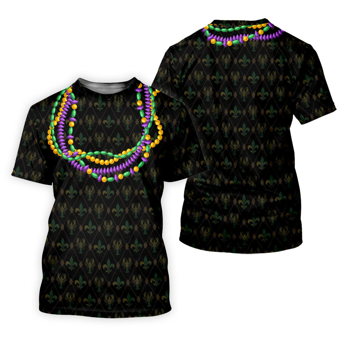 Mardi Gras Beads Chain Crawfish Fleur De Lis Black Golf Shirt, Polo Shirts For Men, Golf Shirts For Men SH818