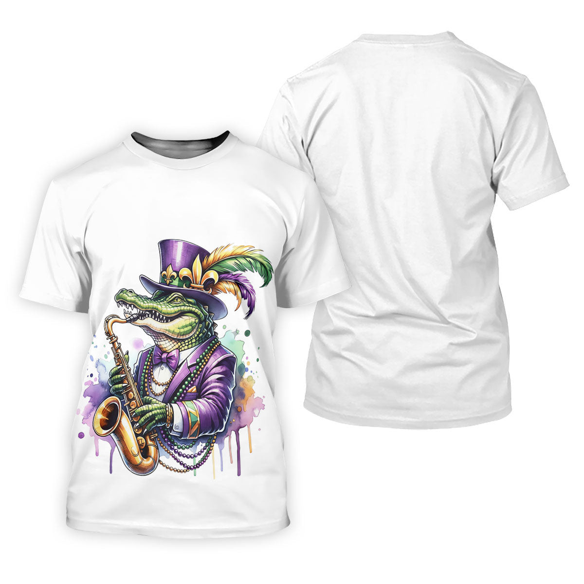 Mardi Gras Alligator Playing Saxophone White Golf Shirt, Women's Golf Tops, Ladies Golf Shirt SH818