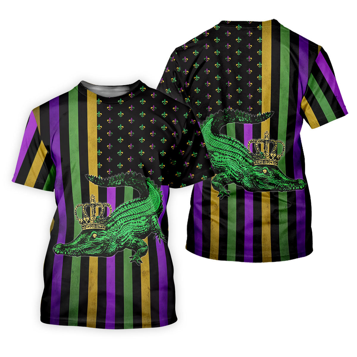Mardi Gras Aligator Purple Green Gold Vertical Stripes Fleur De Lis Women's Golf Tops, Ladies Golf Shirt SH818