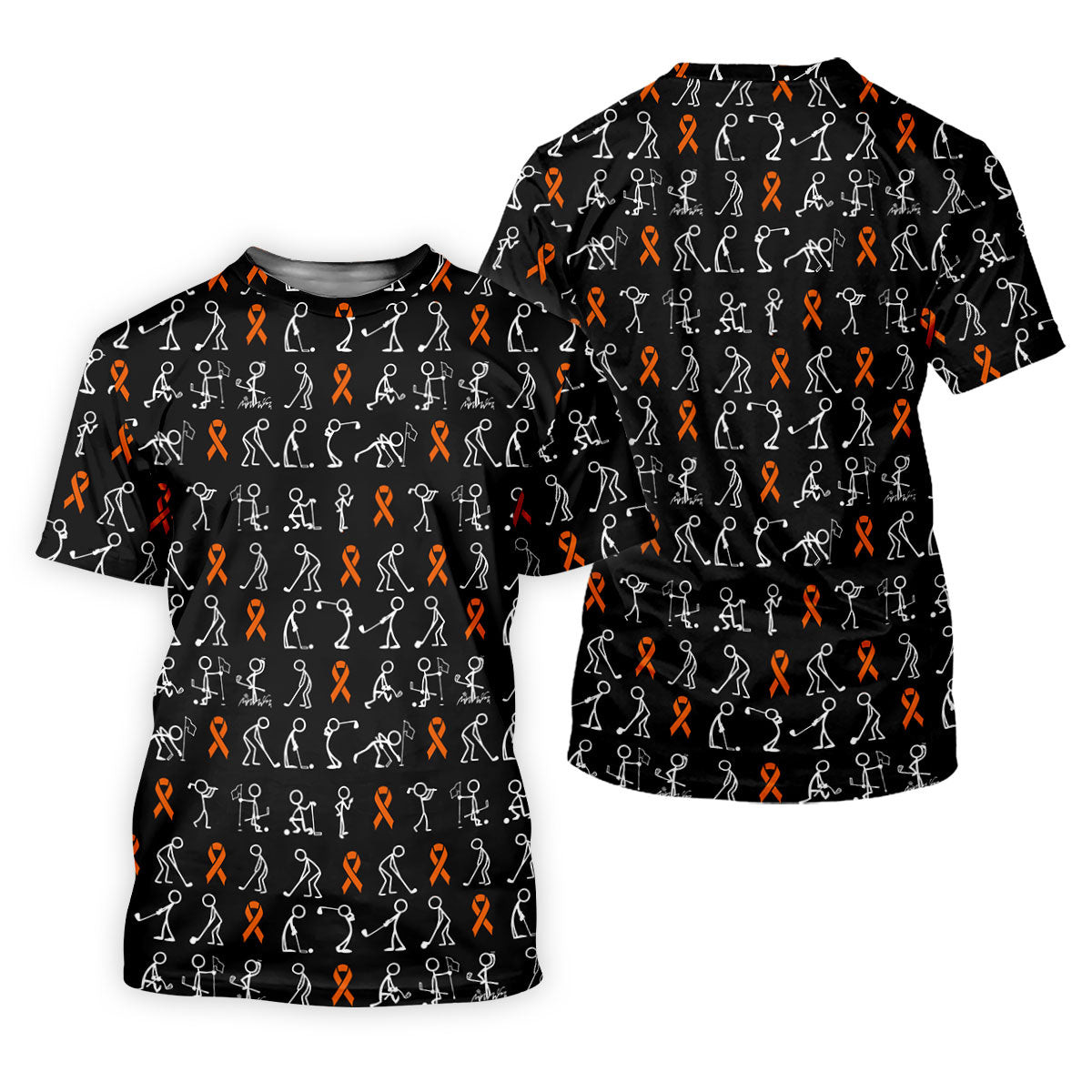 Leukemia Cancer Orange Ribbon Stickman Golf Tops For Men, Cancer Awareness Shirt, Golf Gift For Men SH818