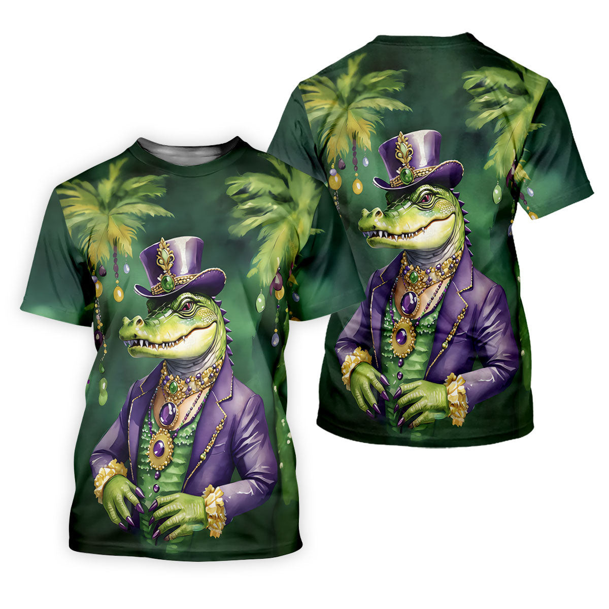 Mardi Gras Alligator Decorated Palm Tree Print Golf Shirt, Women's Golf Tops, Ladies Golf Shirt SH818