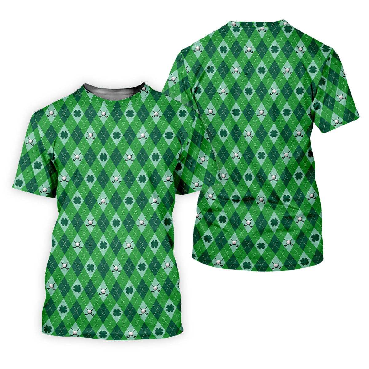Lucky Four Leaf Clover Golf Ball Pattern Argyle Pattern St Patrick's Day Golf Shirt, Women's Golf Tops SH818