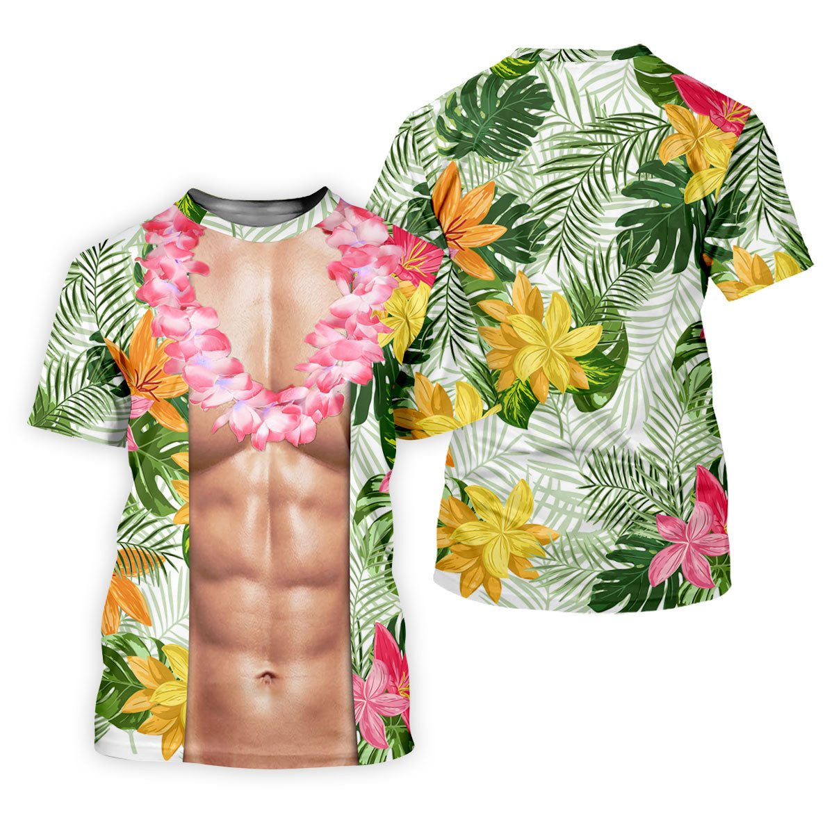 Light Skin Tropical Muscle Chest Hawaiian Golf Polo Shirt, Hawaiian Golf Shirt, Men's Golf Shirt SH818