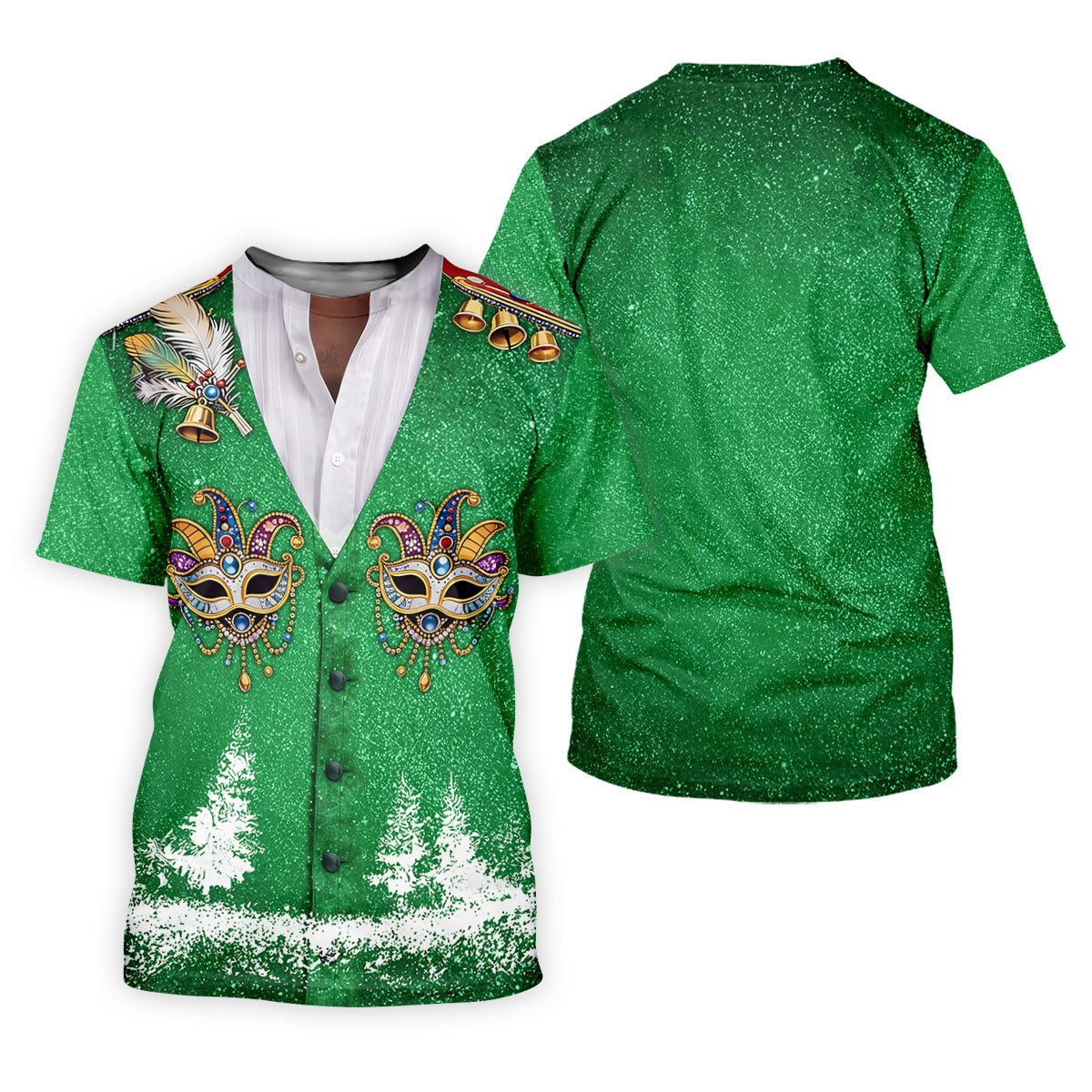 Masquerade Mask Feather Mardi Gras Glitter Print Green Golf Shirt, Women's Golf Tops, Ladies Golf Shirts SH818