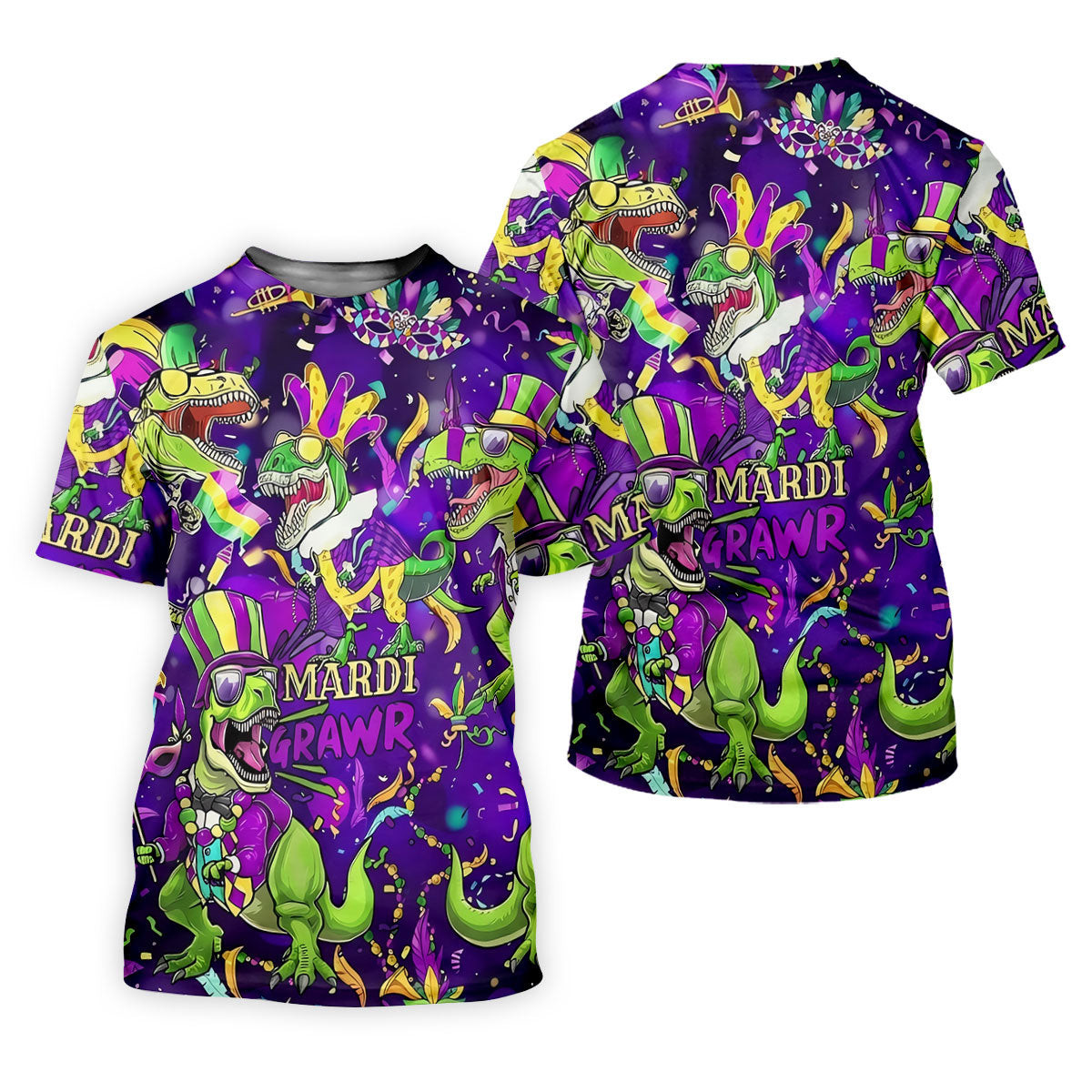 Mardi Grawr Purple Green Gold Funny Dinosaur Mardi Gras Golf Shirt, Golf Shirts For Men, Polo Shirts For Men SH818