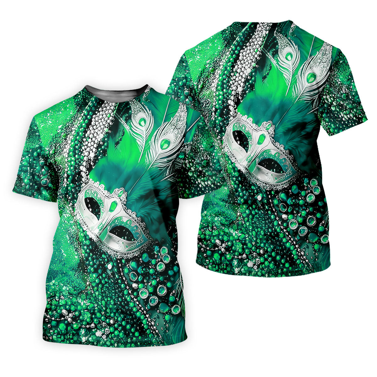 Mardi Gras Masquerade Mask Feather Beads Green Golf Shirt, Polo Shirts For Men, Golf Shirts For Men SH818
