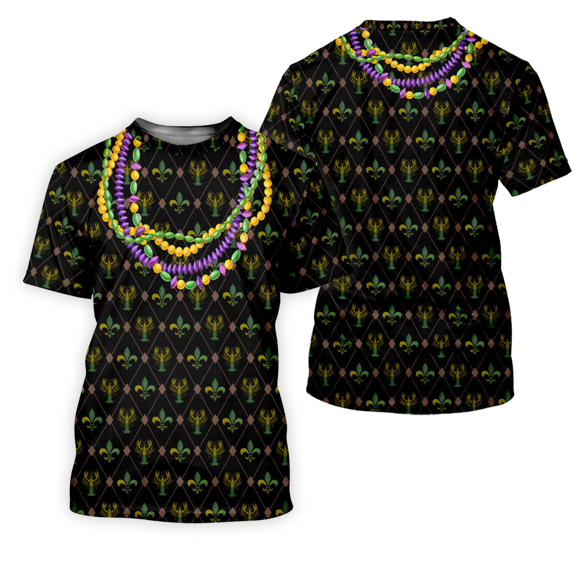 Mardi Gras Purple Green Gold Beads Chain Fleur De Lis Argyle Pattern Black Golf Shirt, Women's Golf Tops SH818