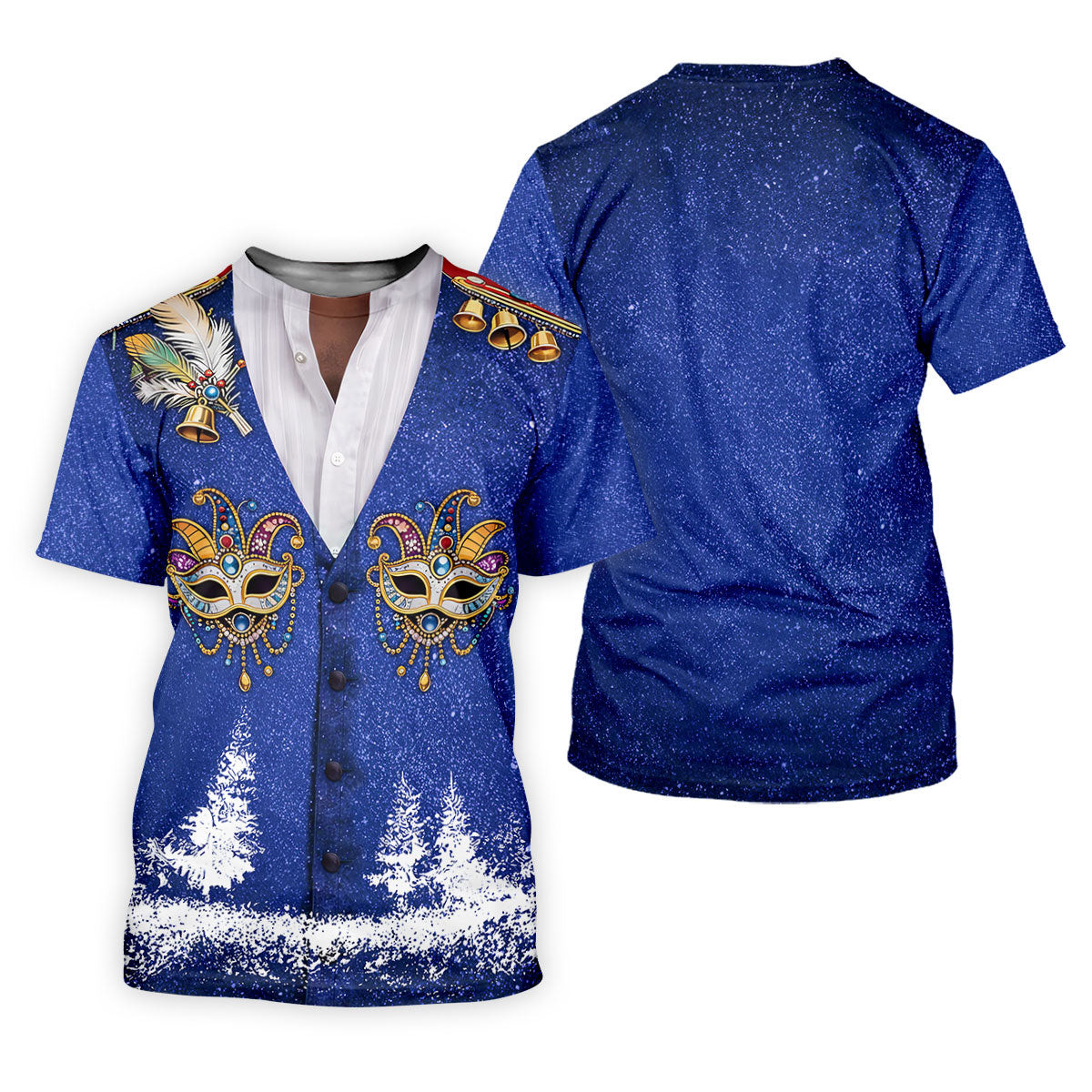 Masquerade Mask Feather Mardi Gras Glitter Print Blue Golf Shirt, Women's Golf Tops, Ladies Golf Shirts SH818