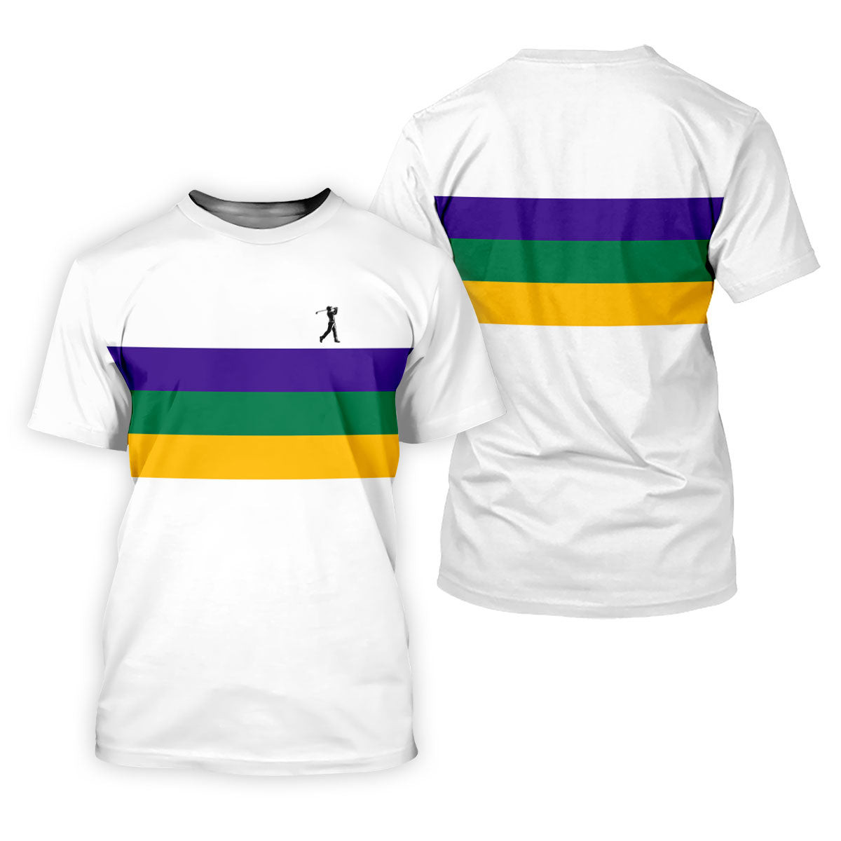 Mardi Gras Purple Green Gold Horizontal Stripes White Golf Shirt, Women's Golf Shirts, Ladies Golf Polos SH818