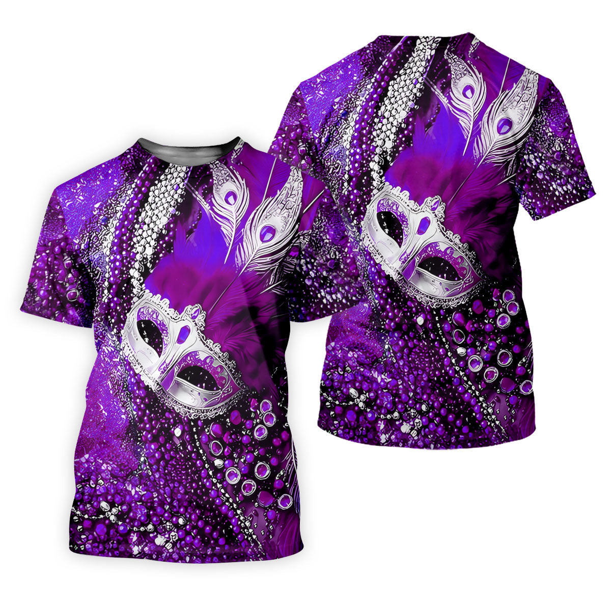 Mardi Gras Masquerade Mask Feather Beads Purple Golf Shirt, Women's Golf Tops, Ladies Golf Polos SH818