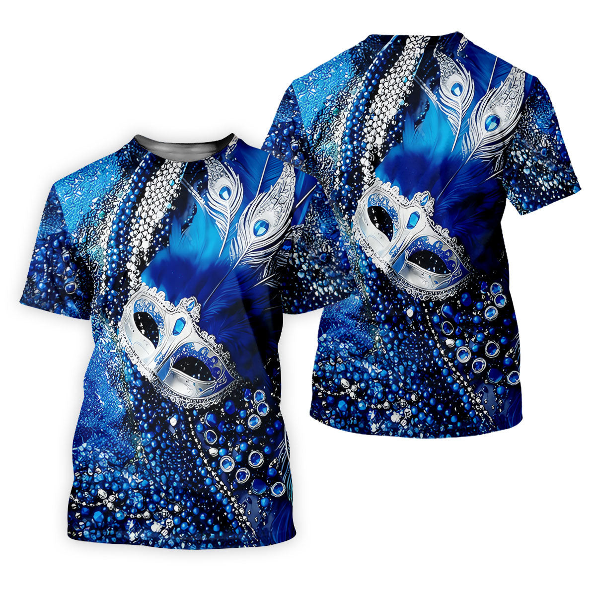 Mardi Gras Masquerade Mask Feather Beads Blue Golf Shirt, Women's Golf Tops, Ladies Golf Polos SH818