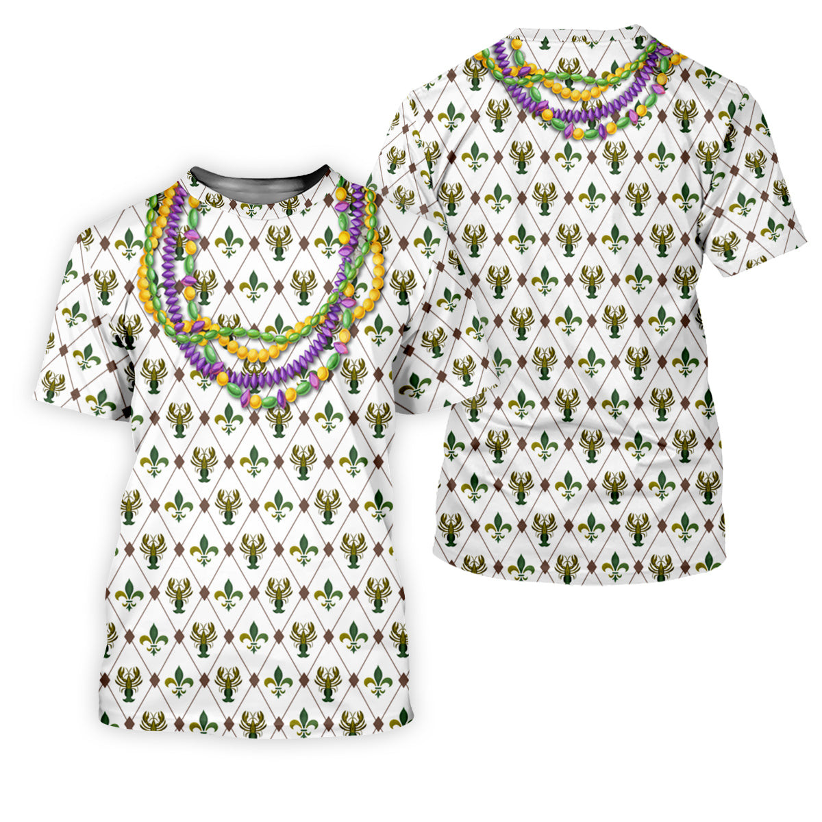 Mardi Gras Purple Green Gold Beads Chain Fleur De Lis Argyle Pattern White Golf Shirt, Women's Golf Tops SH818