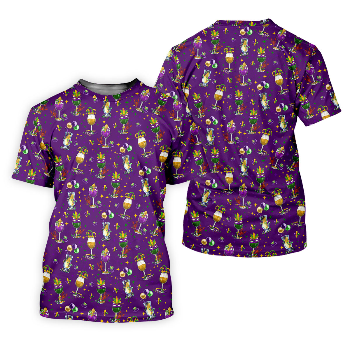 Mardi Gras Wine Glass Beaded Garland Fleur De Lis Purple Golf Shirt, Polo Shirts For Men, Golf Shirts For Men SH818