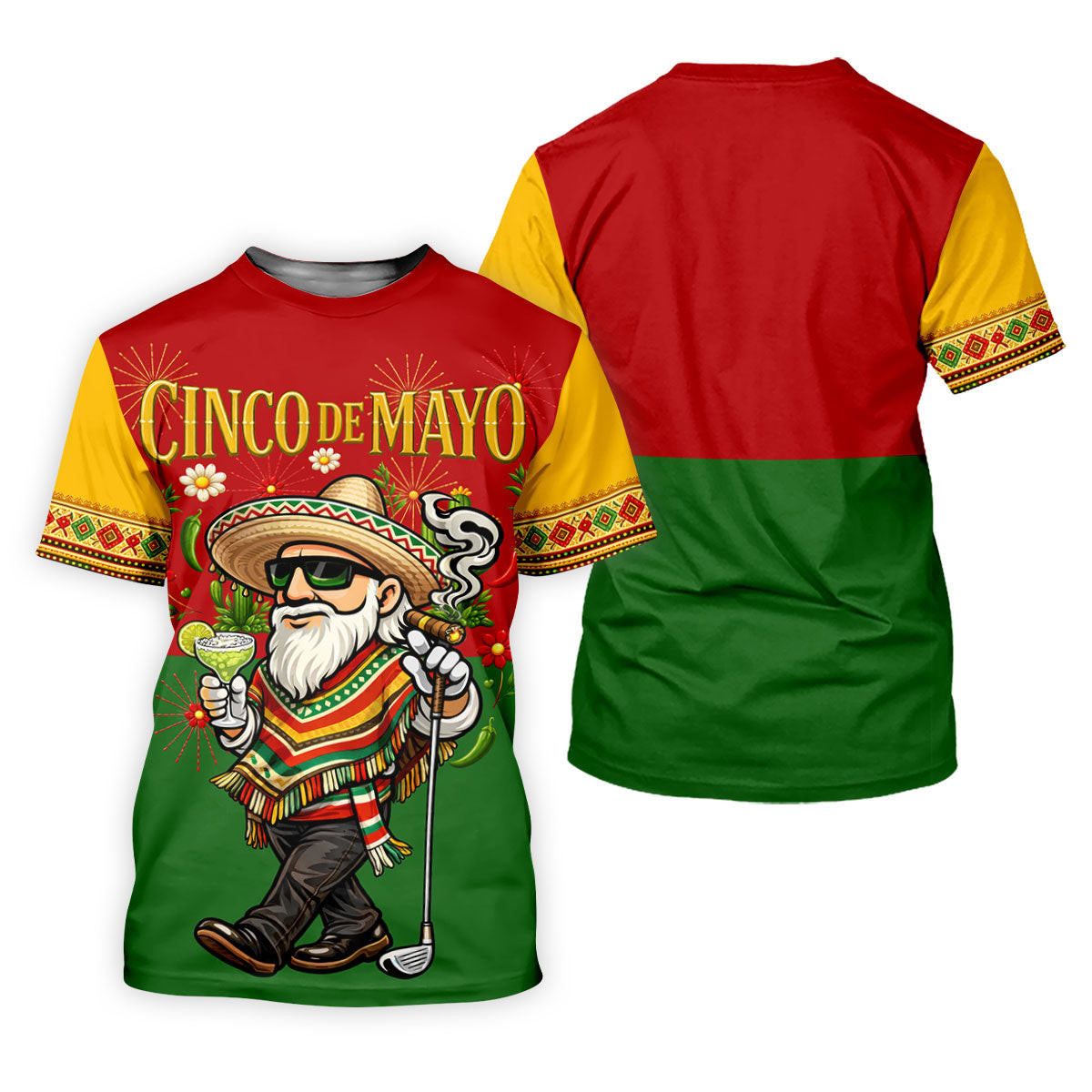 Margarita Man Cinco De Mayo Celebration Red Yellow Green Golf Shirt, Fiesta Theme Golf Shirts For Men SH818
