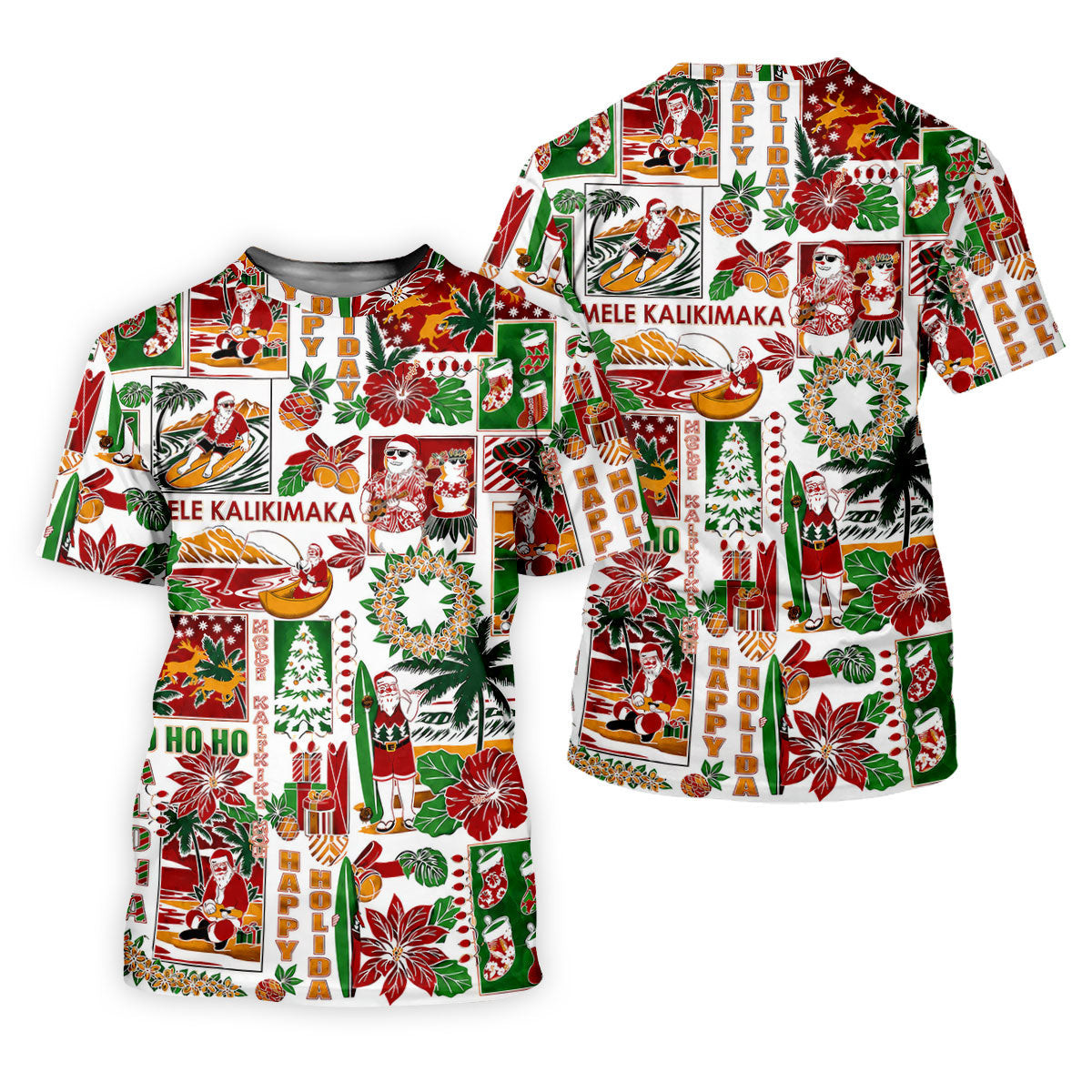 Men's Mele Kalikimaka Hawaiian Christmas Golf Shirt, Tropical Santa Holiday Golf Shirt, Golf Apparel For Men SH818