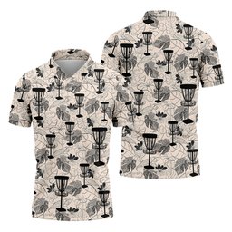 Minimalist Botanical Disc Golf Polo Shirt, Mens Golf Polo, Golf Shirts For Men SH818