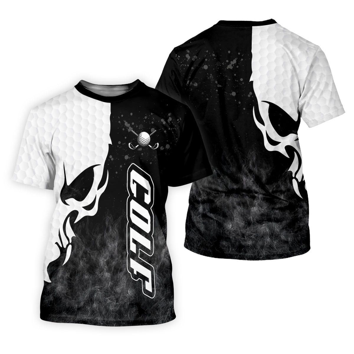 Monochrome Skull Golf Ball Graphic Golf Shirt, Mens Golf Polo, Printed Golf Shirts SH818