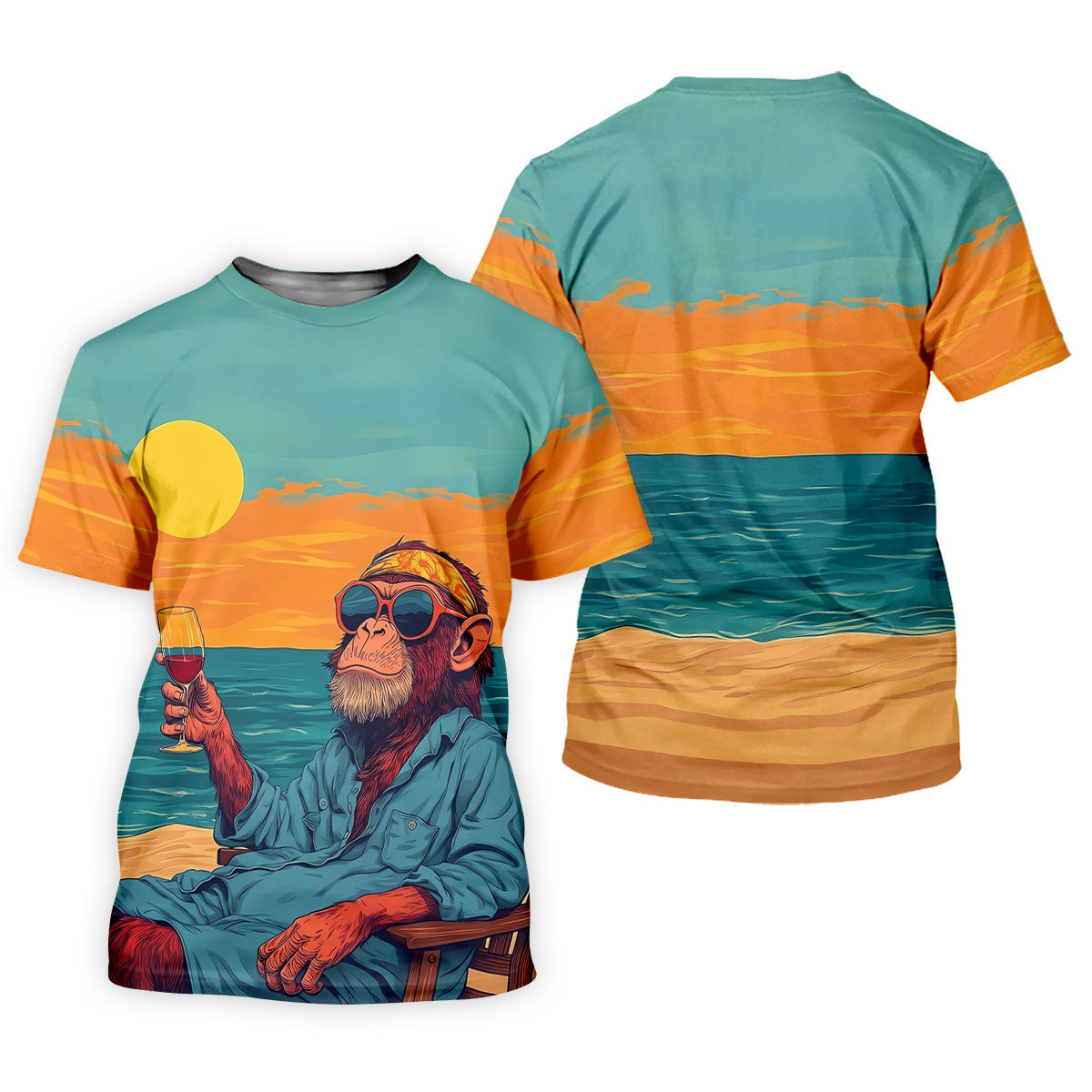 Monkey Gentleman Sunset Coast Hawaiian Golf Shirt, Women's Golf Tops, Ladies Golf Shirts SH818