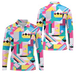 Memphis Pattern Golf Shirt, Retro 80s Geometric Color Block Design, Golf Shirt For Men SH818