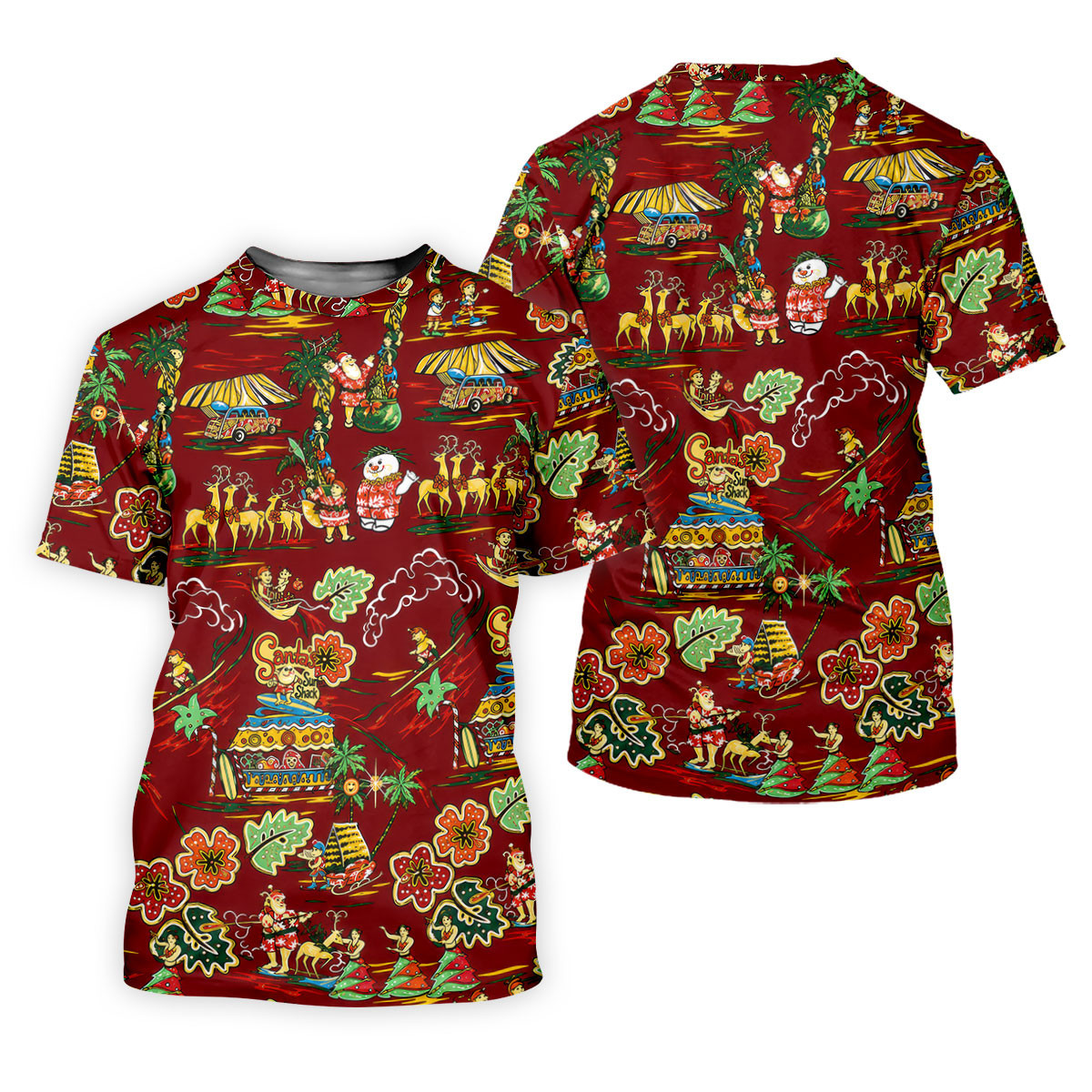 Men's Tropical Santa Surf Shack Golf Shirt, Christmas Golf Shirt, Golf Apparel For Men SH818