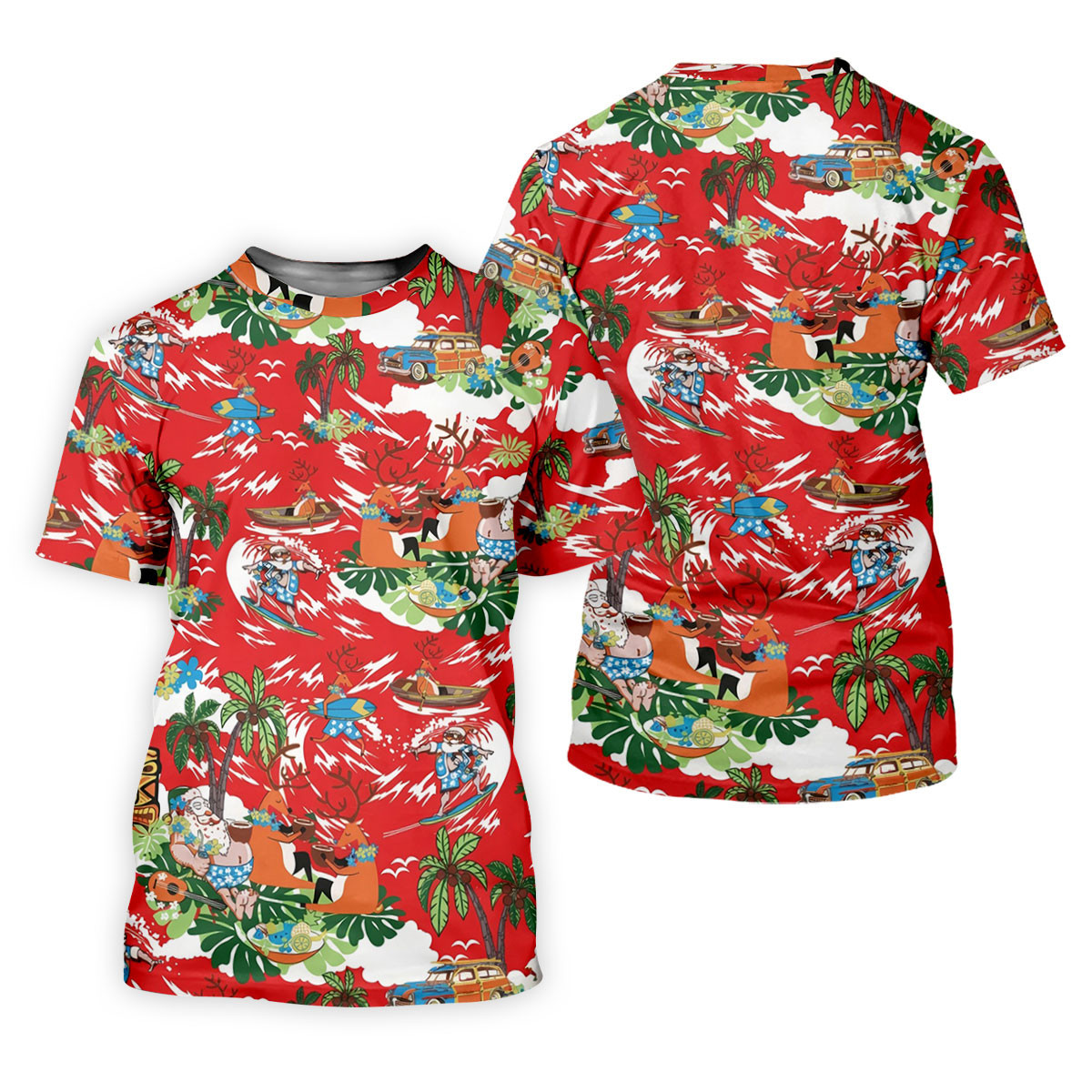 Men's Funny Tropical Santa Surfing Golf Shirt, Christmas Golf Shirt, Printed Golf Shirts SH818