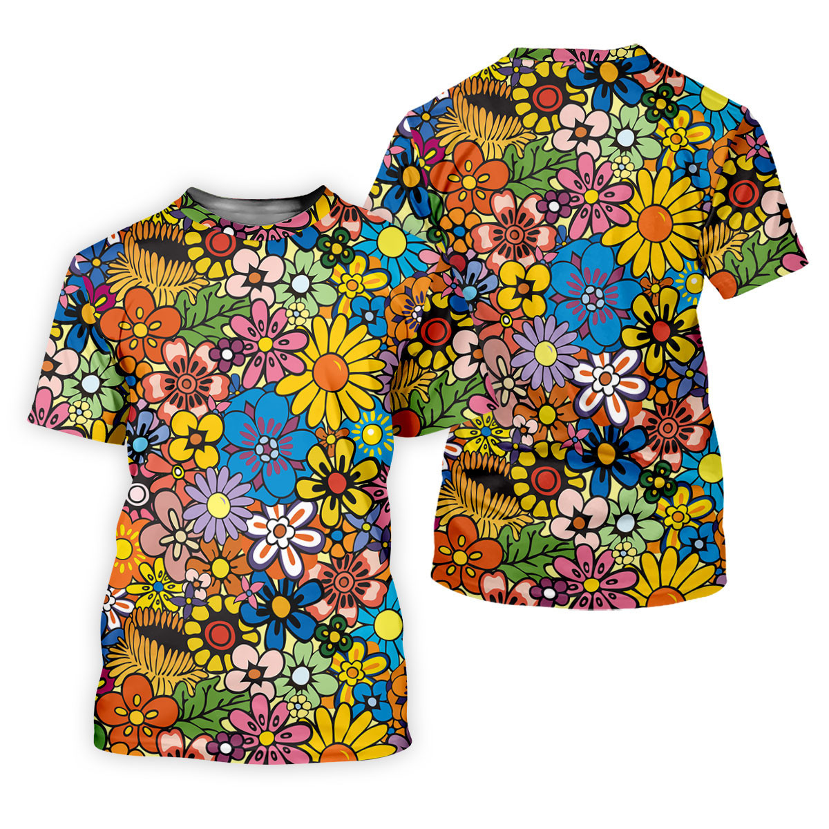 Multicolor Retro Flower Power Golf Shirt, Mens Golf Polo, Hawaiian Golf Shirt, Golf Apparel For Men SH818