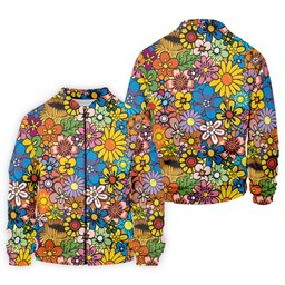 Multicolor Retro Flower Power Golf Shirt, Mens Golf Polo, Hawaiian Golf Shirt, Golf Apparel For Men SH818