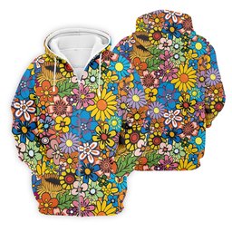 Multicolor Retro Flower Power Golf Shirt, Mens Golf Polo, Hawaiian Golf Shirt, Golf Apparel For Men SH818
