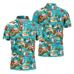Men's Funny Surfing Santa Hawaiian Golf Shirt, Christmas Golf Shirt, Fun Golf Polo For Men SH818