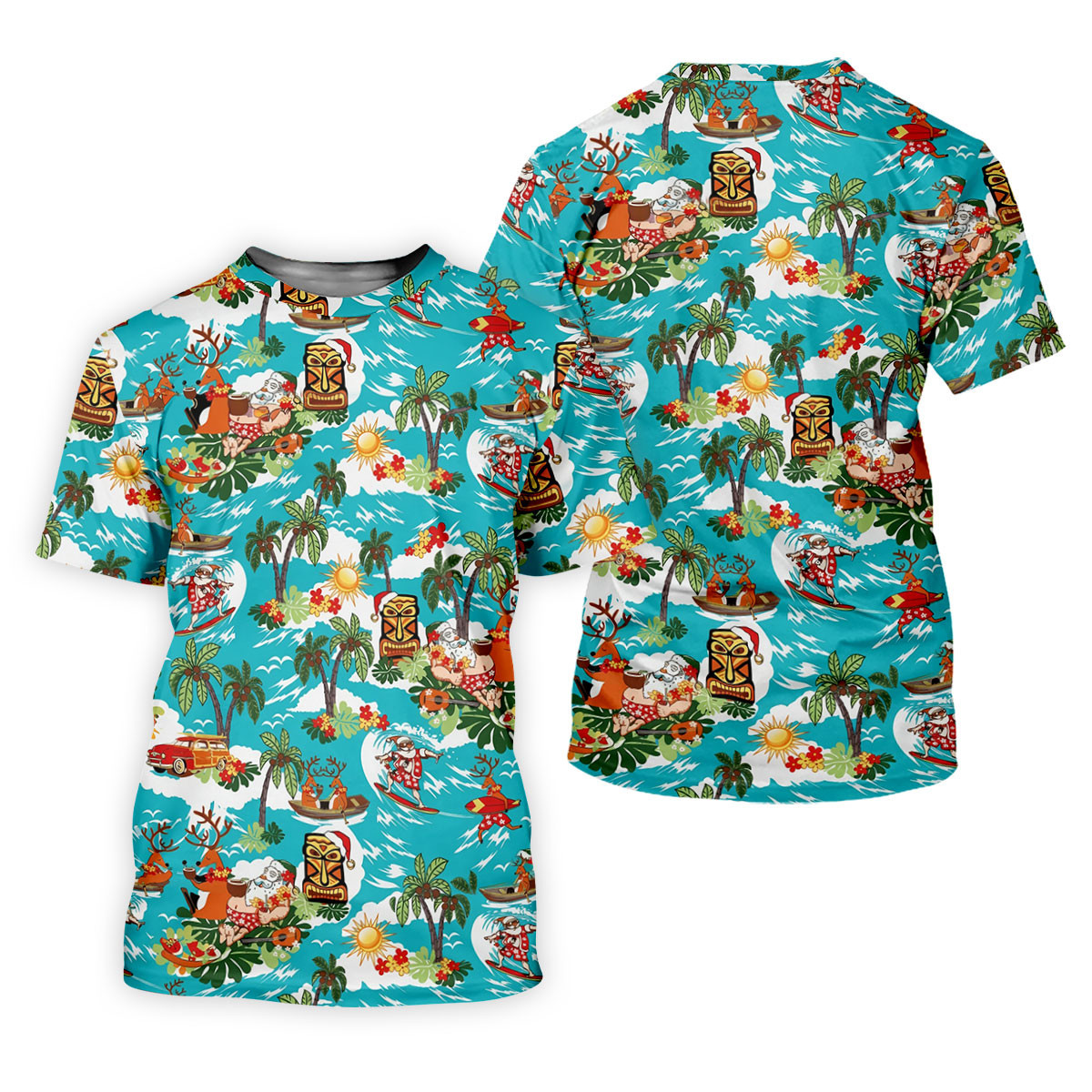 Men's Funny Surfing Santa Hawaiian Golf Shirt, Christmas Golf Shirt, Fun Golf Polo For Men SH818
