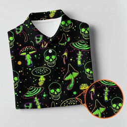 Mushroom And Skull Neon Pattern Hawaiian Golf Shirt, Men's Funny Golf Shirts SH818