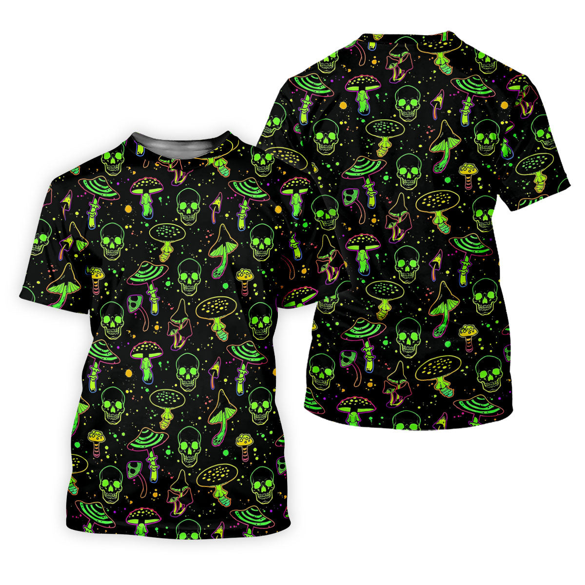 Mushroom And Skull Neon Pattern Hawaiian Golf Shirt, Men's Funny Golf Shirts SH818