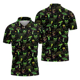 Mushroom And Skull Neon Pattern Hawaiian Golf Shirt, Men's Funny Golf Shirts SH818