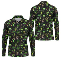Mushroom And Skull Neon Pattern Hawaiian Golf Shirt, Men's Funny Golf Shirts SH818