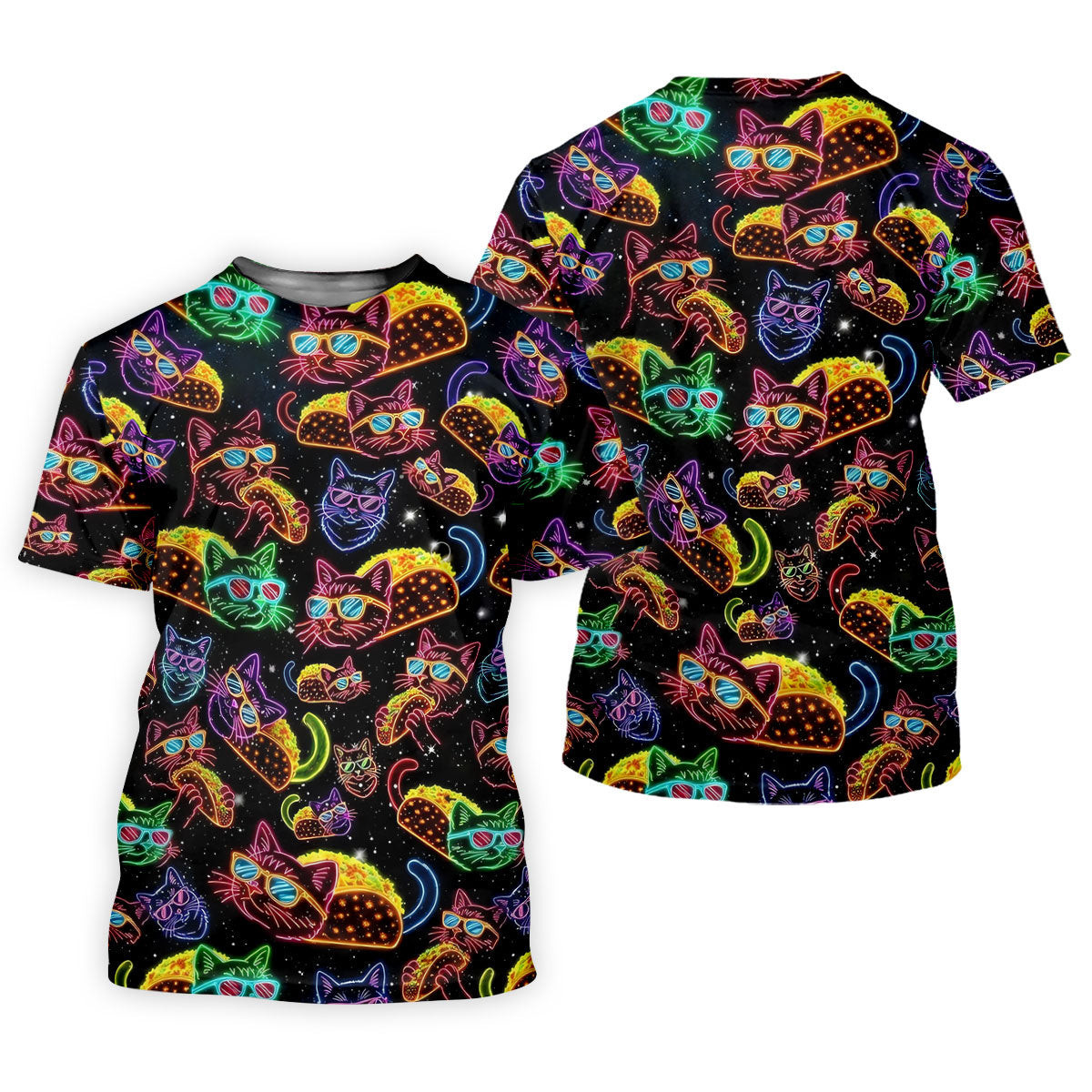 Neon Cat Taco Fiesta Time Hawaiian Golf Shirt, Cinco De Mayo Celebration Golf Shirt For Women SH818