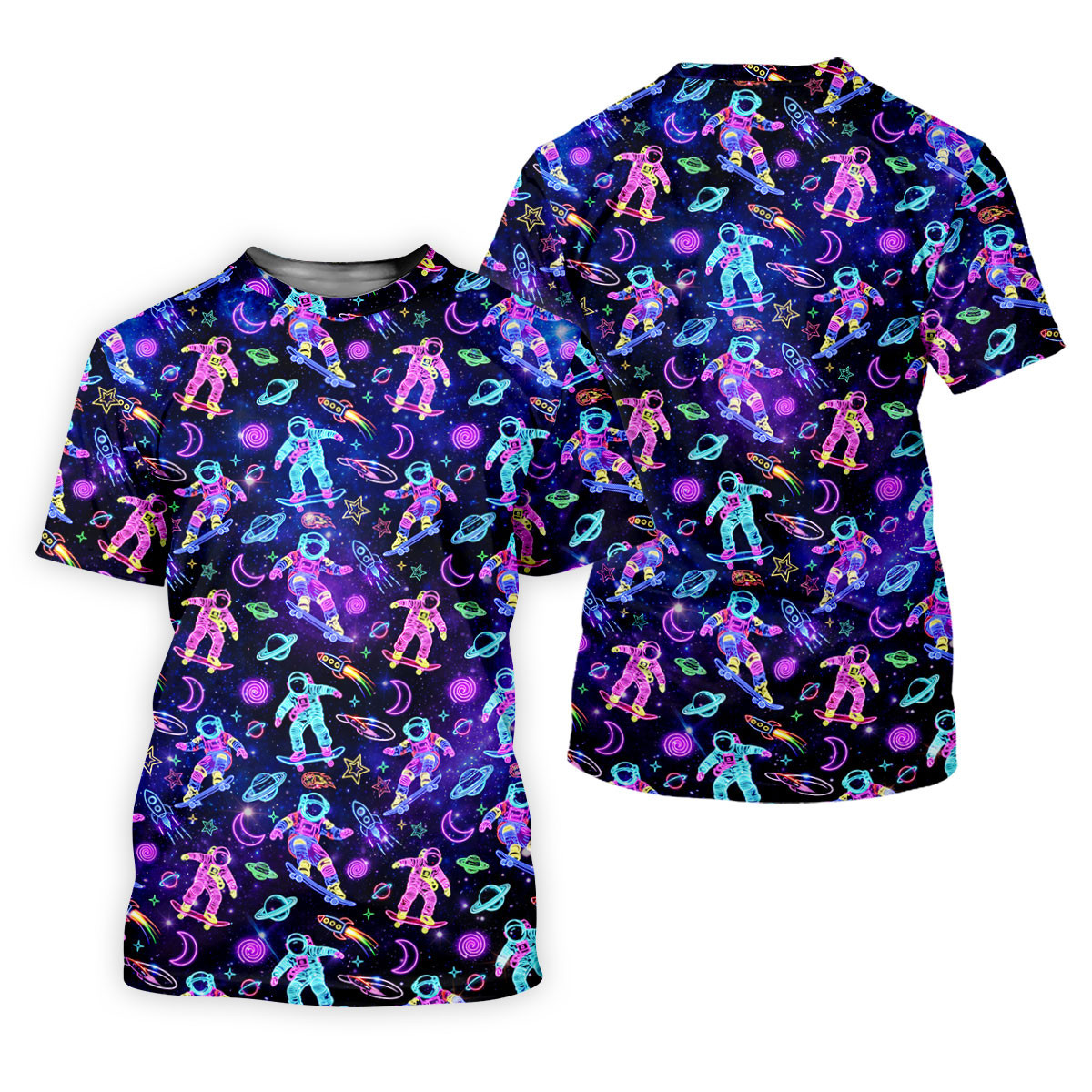 Neon Astronaut Skateboarding Galaxy Polo Shirt, Women's Golf Polo, Golf Shirts For Women, Printed Golf Shirt SH818