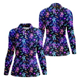 Neon Astronaut Skateboarding Galaxy Polo Shirt, Women's Golf Polo, Golf Shirts For Women, Printed Golf Shirt SH818