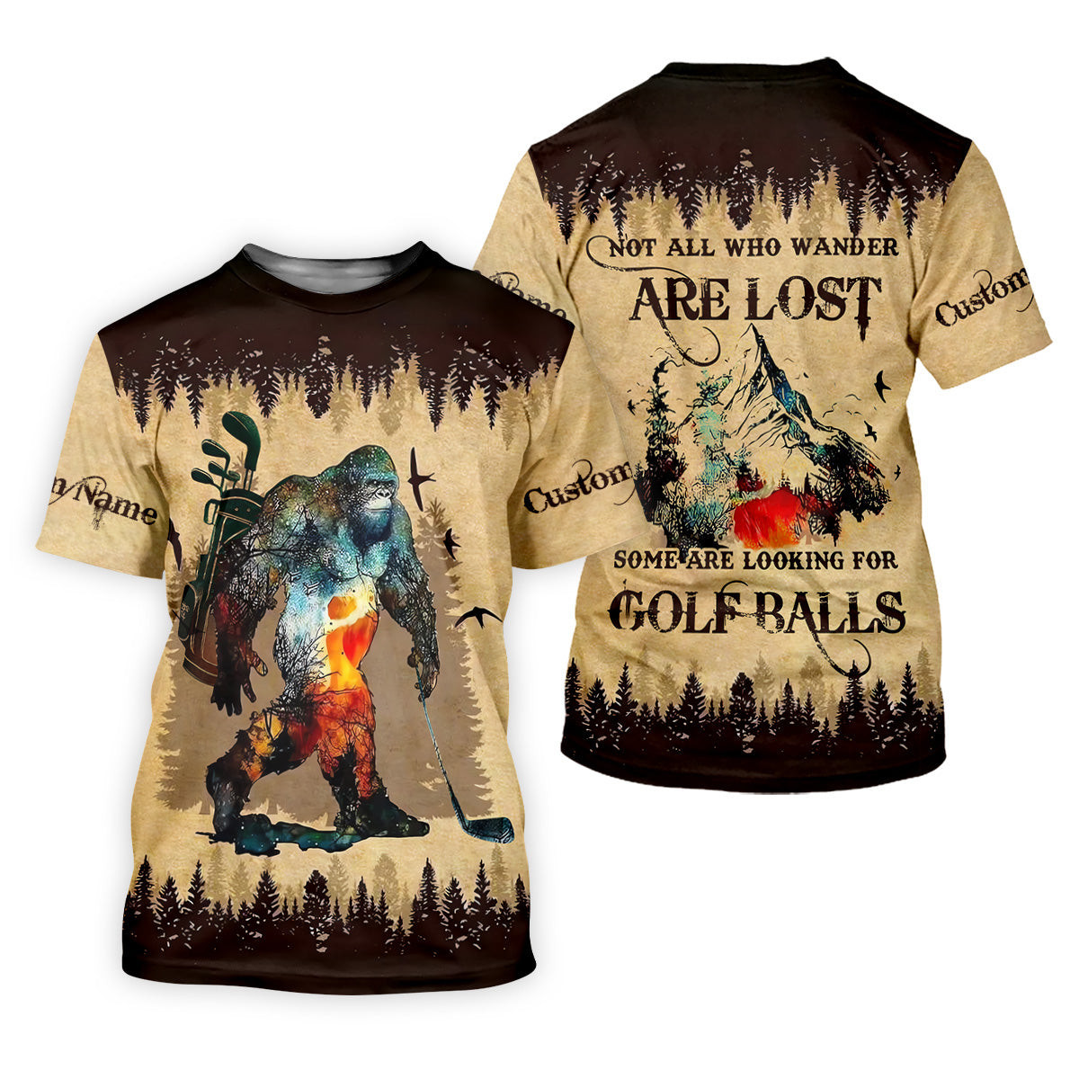 Not All Who Wander Are Lost Funny Bigfoot Brown Golf Shirt, Womens Golf Shirts, Ladies Golf Polos SH818
