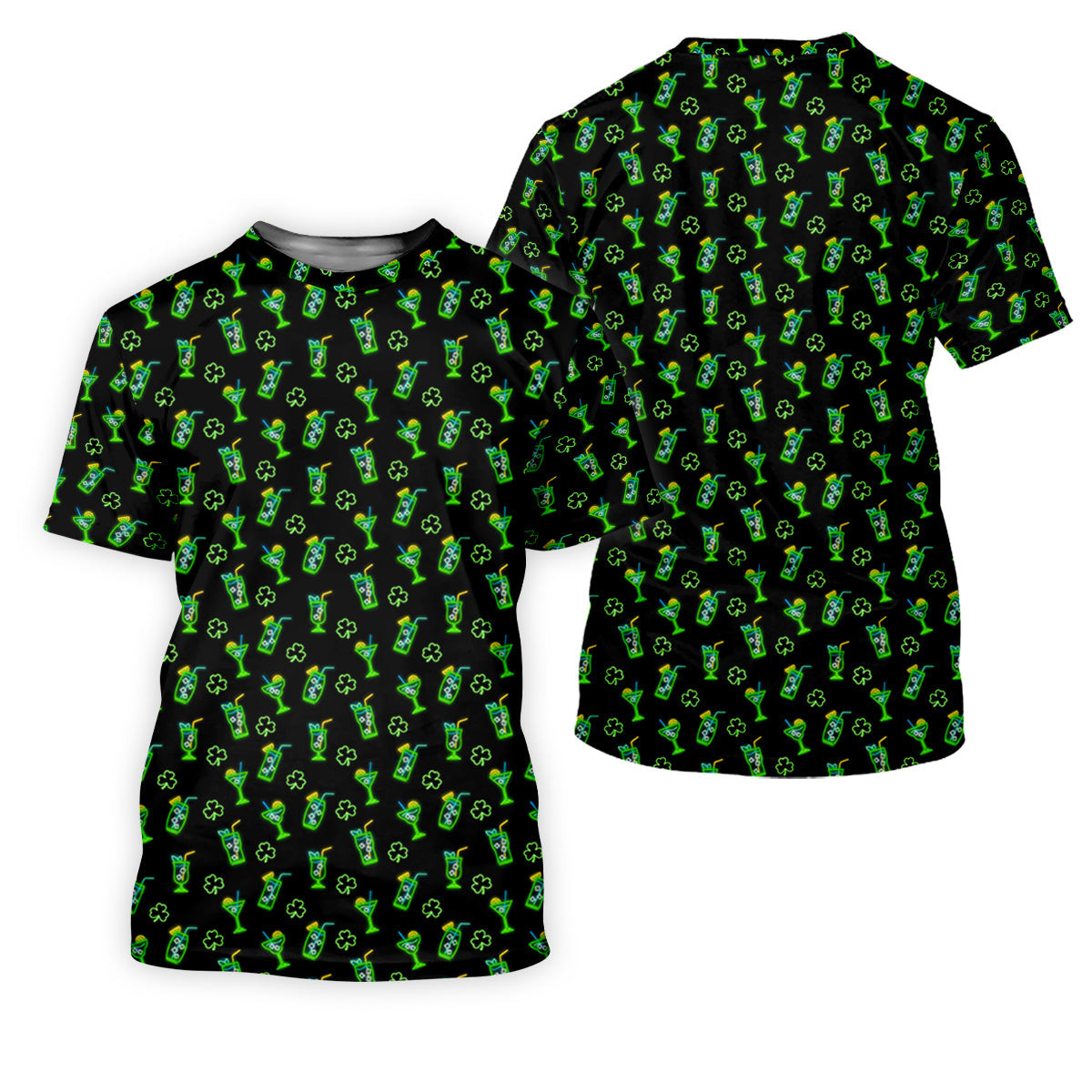 Neon Green Cocktails Three Leaf Clover St Patrick's Day Golf Shirt, Golf Gift For Men, Golf Shirts For Men SH818