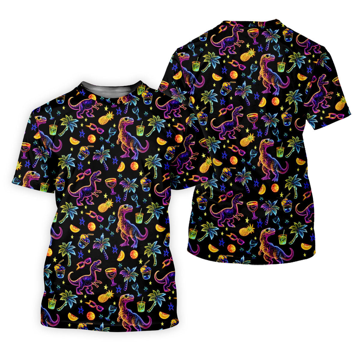 Neon Dinosaur Tropical Theme Hawaiian Golf Shirt, Polo Shirts For Men, Golfing Apparel SH818
