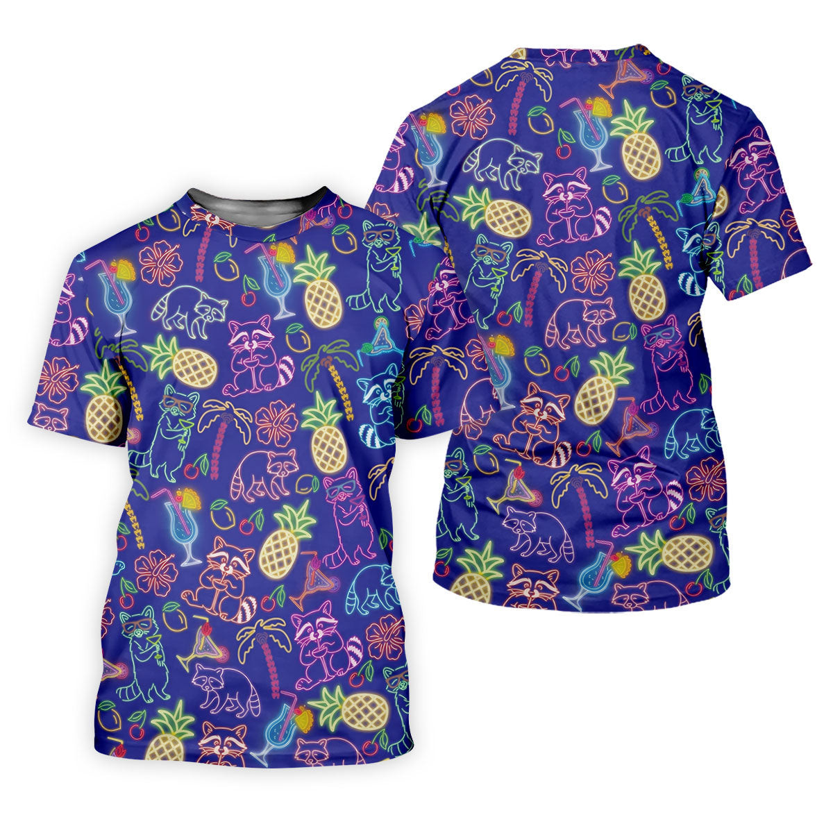 Neon Tropical Raccoon Cocktail Pattern Hawaiian Golf Shirt, Women's Golf Tops, Ladies Golf Shirts SH818