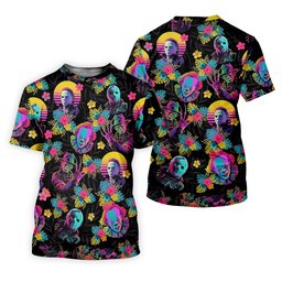 Neon Floral Halloween Horror Character Hawaiian Golf Shirt, Men's Golf Shirt, Mens Golf Polo SH818