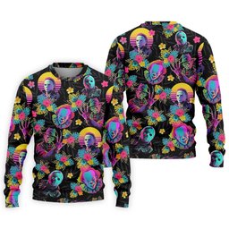 Neon Floral Halloween Horror Character Hawaiian Golf Shirt, Men's Golf Shirt, Mens Golf Polo SH818