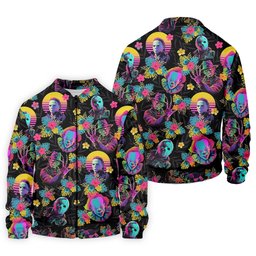 Neon Floral Halloween Horror Character Hawaiian Golf Shirt, Men's Golf Shirt, Mens Golf Polo SH818